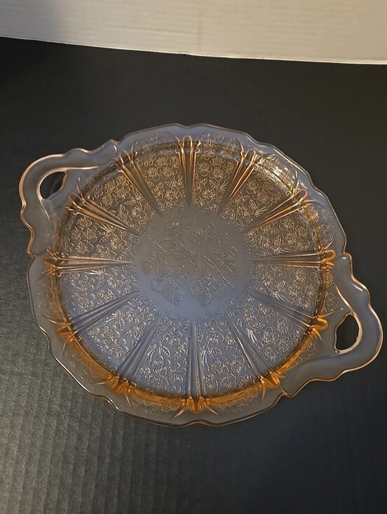 Other - Cherry Blossom Pink Depression Glass Serving Tray Platter W/Handles
